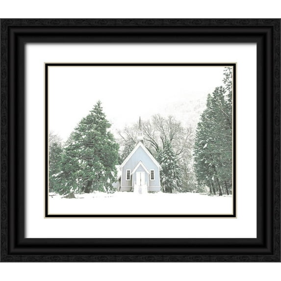 Straatsma, Leah 24x20 Black Ornate Wood Framed with Double Matting Museum Art Print Titled - Little Blue Winter Church