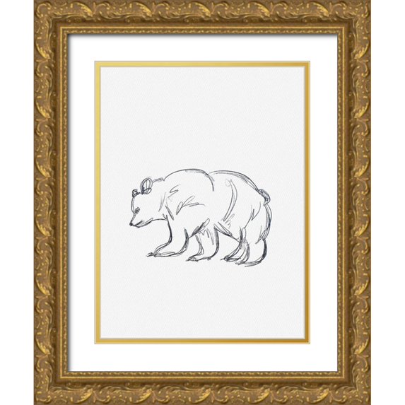 Straatsma, Leah 25x32 Gold Ornate Wood Framed with Double Matting Museum Art Print Titled - Cabin Minimal Bear Sketch