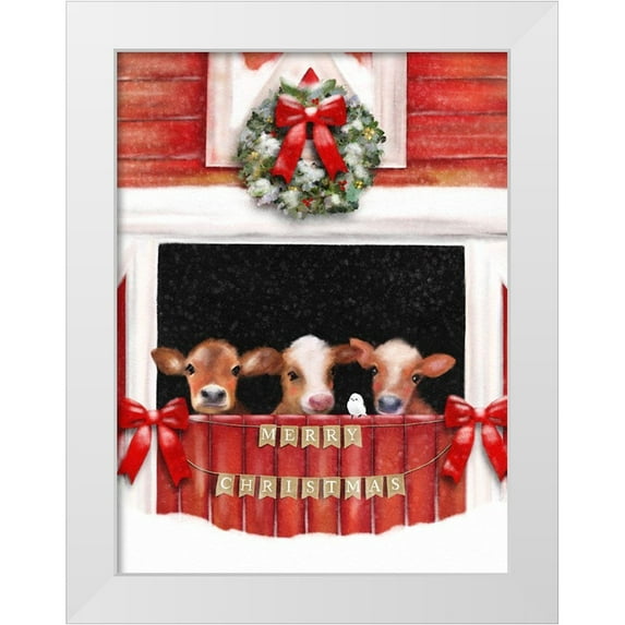 Straatsma, Leah 25x32 White Modern Wood Framed Museum Art Print Titled - Christmas Cows
