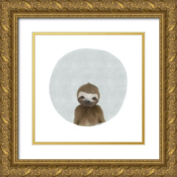 Straatsma, Leah 26x26 Gold Ornate Wood Framed with Double Matting Museum Art Print Titled - Baby Sloth Gray