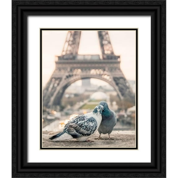 Straatsma, Leah 26x32 Black Ornate Wood Framed with Double Matting Museum Art Print Titled - Love Birds in Paris