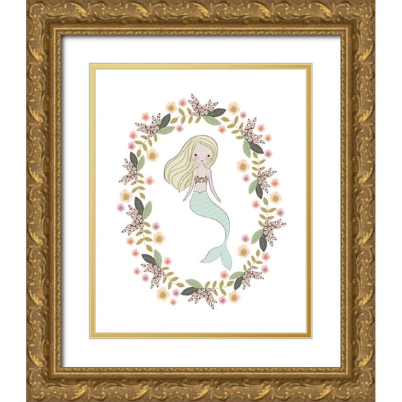 Straatsma, Leah 26x32 Gold Ornate Wood Framed with Double Matting Museum Art Print Titled - Mermaid And Florals