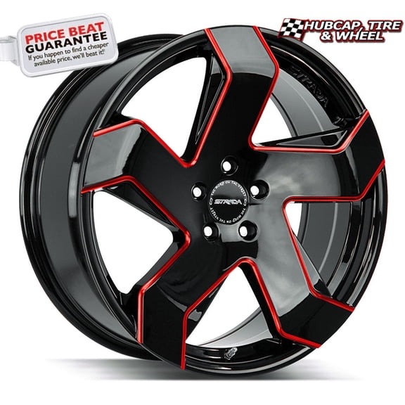 Strada Coltello 24X10 Gloss Black Candy Red Milled Custom Wheel- 6x139.7 Bolt Pattern, 24mm Offset