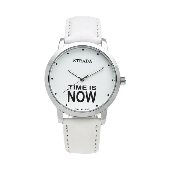 STRADA Japanese Movement Dial Watch with White Color Faux Leather Strap Size 7.5-9.0" (40.38mm) Birthday Christmas Gifts
