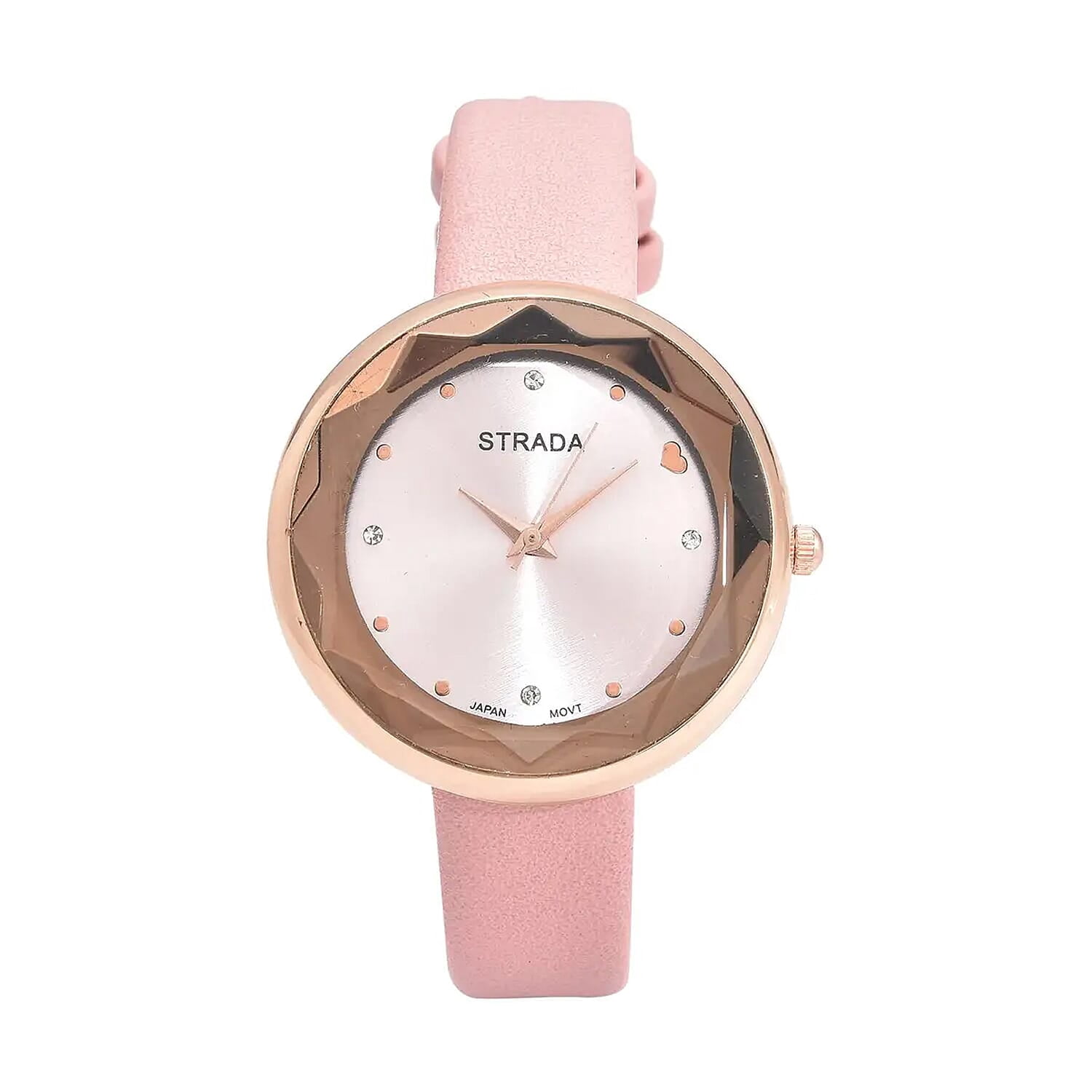 NEW STRADA Quartz Rose Gold Tone Crystal Bezel Pink Silicone Band Women\'s‎ Watch NEW STRADA Quartz Rose Gold Tone Crystal Bezel Pink Silicone  main image 2