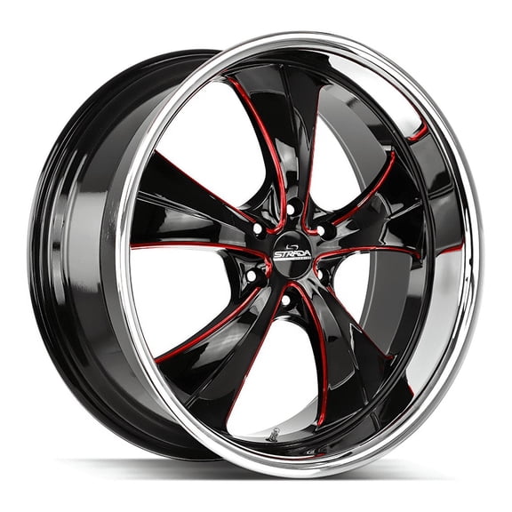 Strada Street Classics Old Skool 24X10 Gloss Black Candy Red Milled Custom Wheel- 5X115 Bolt Pattern, 15mm Offset
