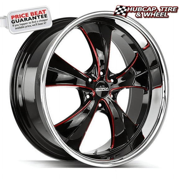 Strada Street Classics Old Skool 24X10 Gloss Black Candy Red Milled Custom Wheel- 5X127 Bolt Pattern, 15mm Offset
