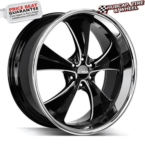 Strada Street Classics Old Skool 24X10 Gloss Black Milled Ss Lip Custom Wheel- 5X115 Bolt Pattern, 15mm Offset