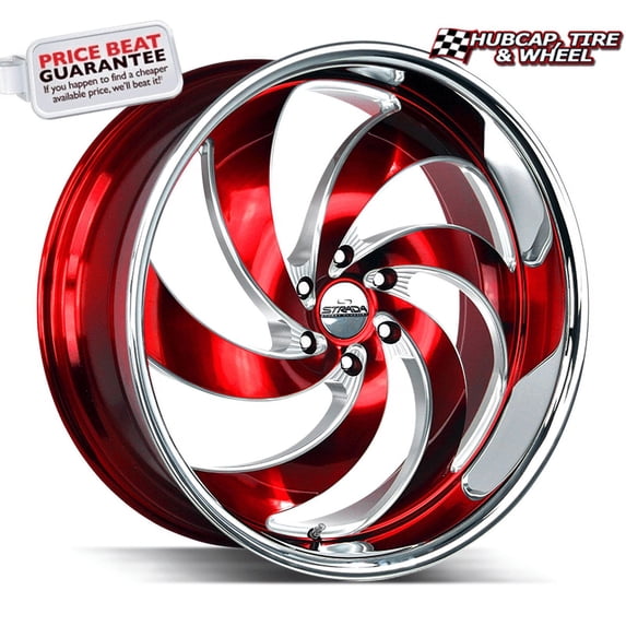 Strada Street Classics RETRO 6 Candy Red Milled Ss Lip - 24X10-6X135 Bolt Pattern, 24 Offset