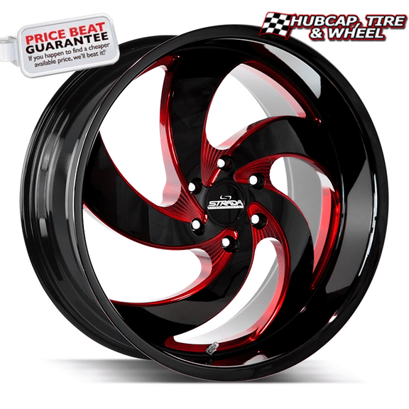Strada Street Classics Retro 5 22X10 Gloss Black Candy Red Milled Custom Wheel- 6X139.7 Bolt Pattern, 24mm Offset