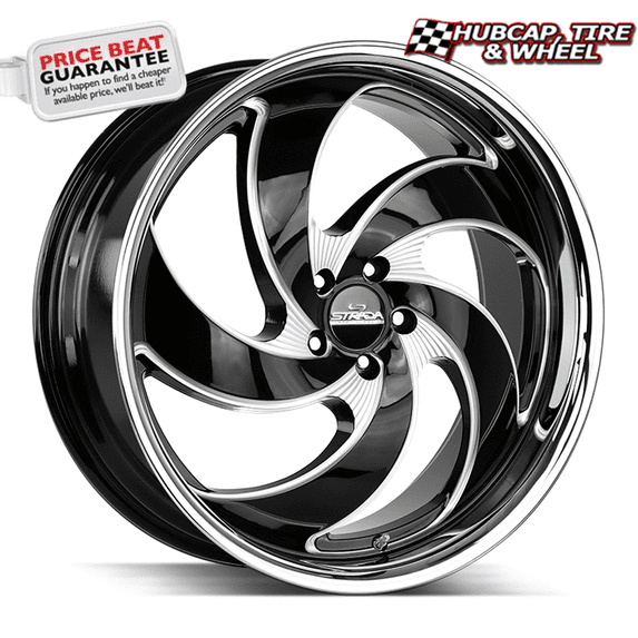 Strada Street Classics Retro 5 22X10 Gloss Black Milled Ss Lip Custom Wheel- 6X139.7 Bolt Pattern, 24mm Offset