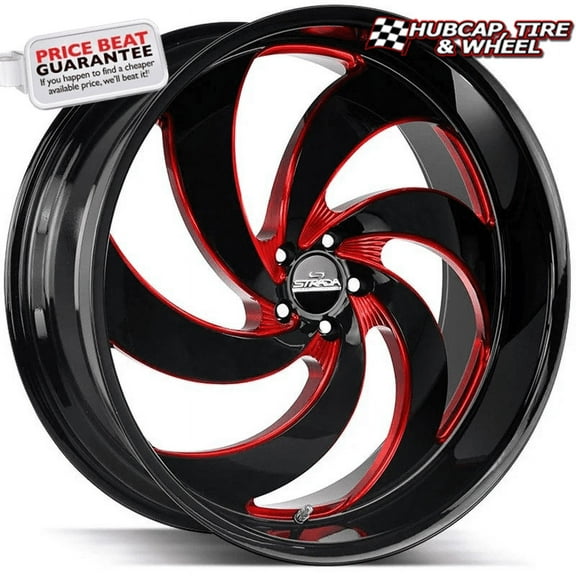 Strada Street Classics Retro 5 22X9 Gloss Black Candy Red Milled Custom Wheel- 5X114.3 Bolt Pattern, 35mm Offset
