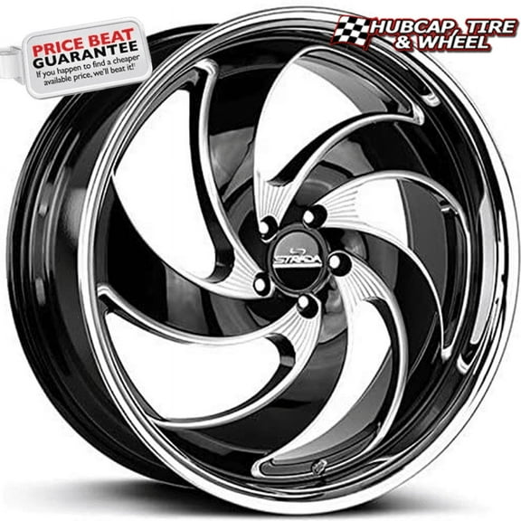 Strada Street Classics Retro 5 22X9 Gloss Black Milled Ss Lip Custom Wheel- 5X115 Bolt Pattern, 15mm Offset