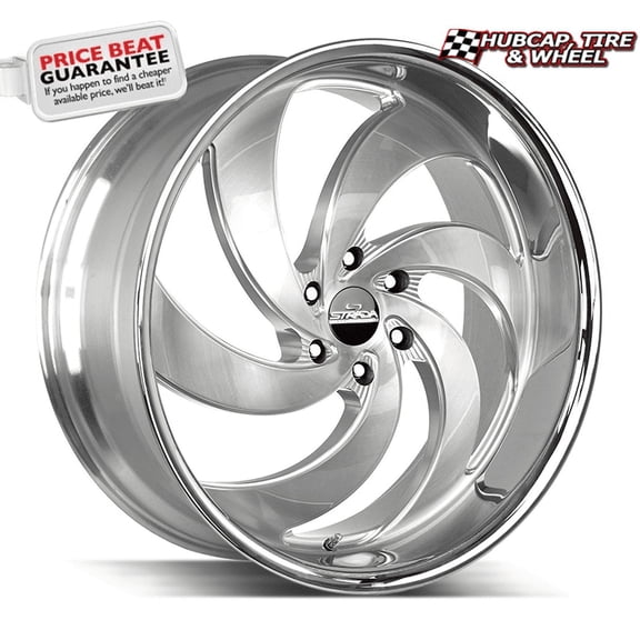 Strada Street Classics Retro 6 24X10 Brushed Face Silver Milled Ss Custom Wheel- 5X115 Bolt Pattern, 15mm Offset