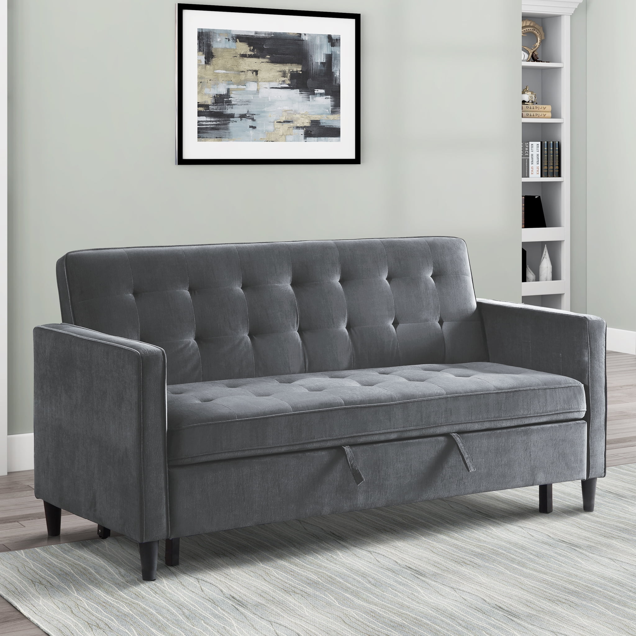 Strader Tufted Sleeper Couch, Upholstered Fabric Studio Sofa