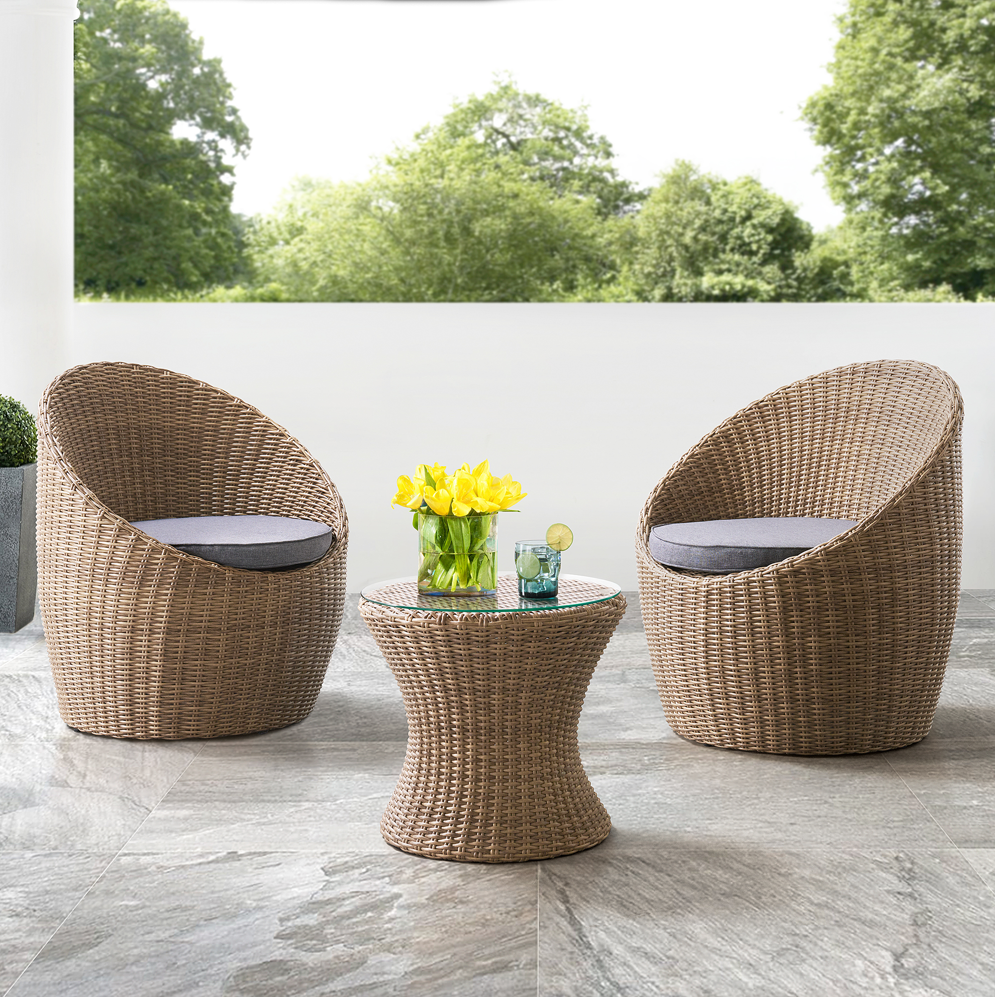 Strafford All-Weather Wicker Outdoor Set with Two Chairs and 18"H Cocktail Table - image 1 of 6
