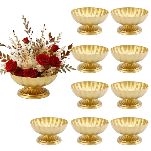 Strafriture 10 Pcs Metal Gold Bowl Vases for Centerpiece Flower Holder Small Compote Vase Indoor, Elegant Pedestal Vase for Wedding, Dining & Home Decor