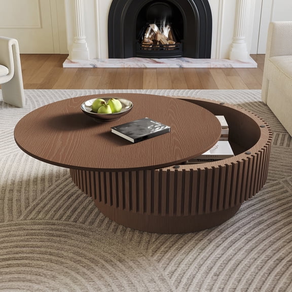 Strafriture Round Coffee Table with Storage 31.5" Modern Luxury Circle Drum Center Tables Coffee Table for Living Room, Bedroom, Apartment, Brown