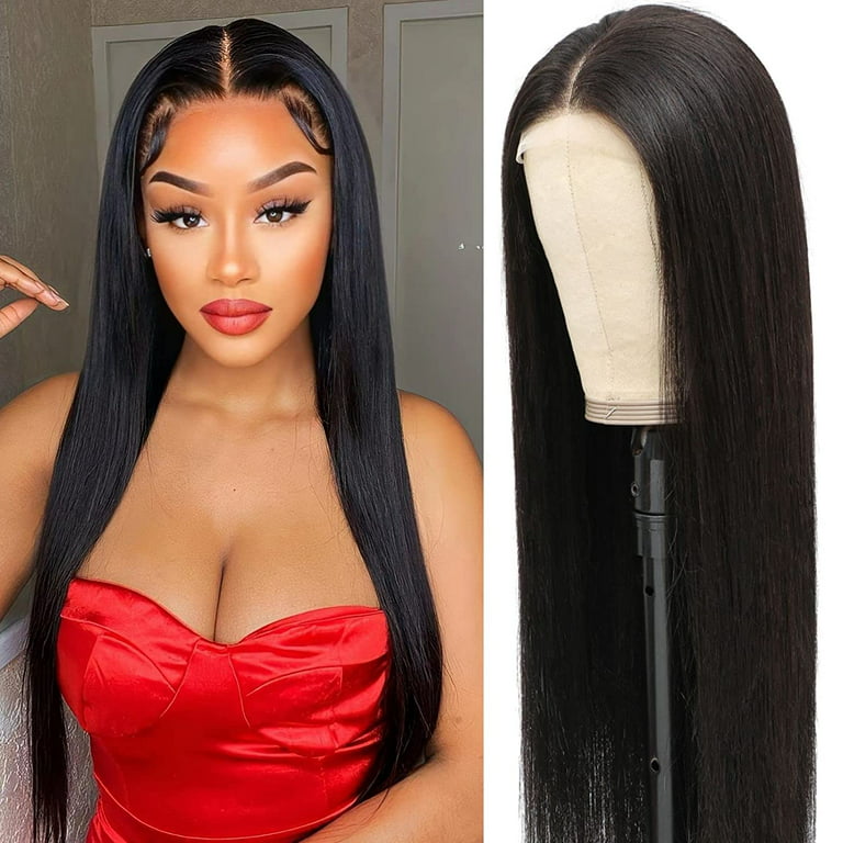 Straight 4x4 Lace Front Wigs for Black Women Human Hair Glueless  Transparent HD Lace Closure Human Hair Wigs Brazilian Virgin Hair Pre  Plucked 150% Density Natural Black 14inch 