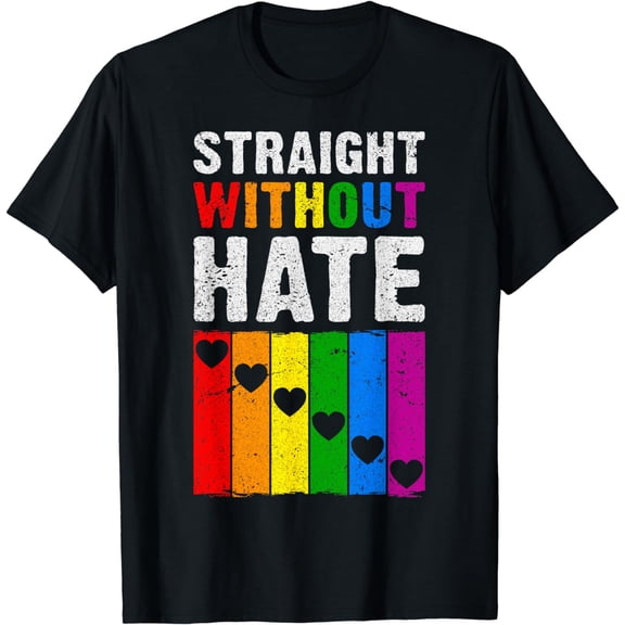 Straight Ally, Pride, Rainbow, Hearts, LGBT T-Shirt