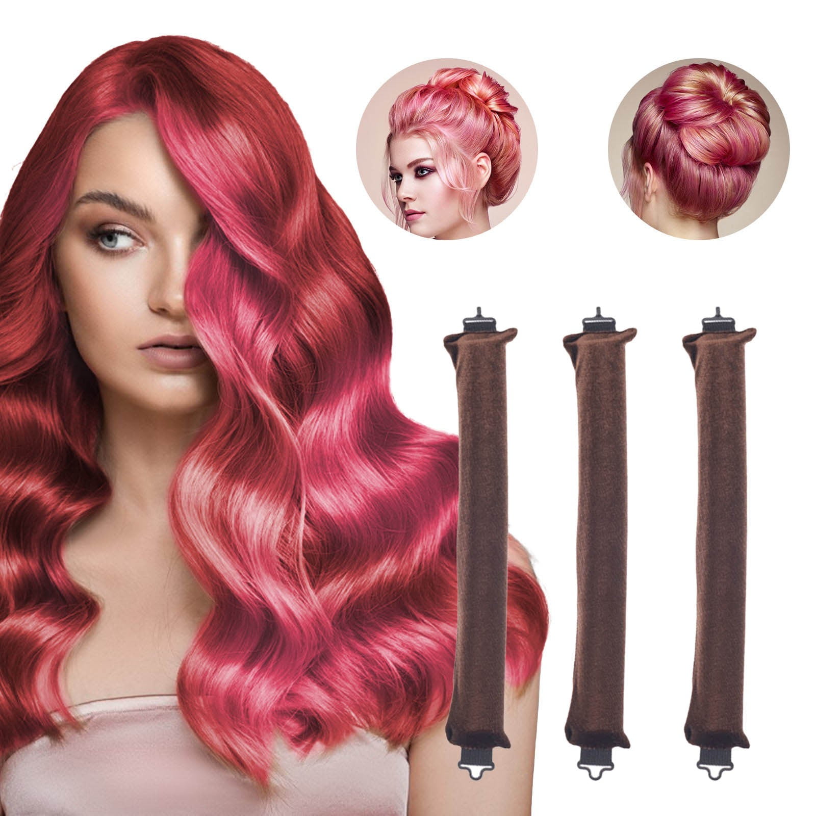 Straight And Curler 3pcs 7 Colors Heatless Hair Curler Flexi Rods Heatless Curling Rod For All