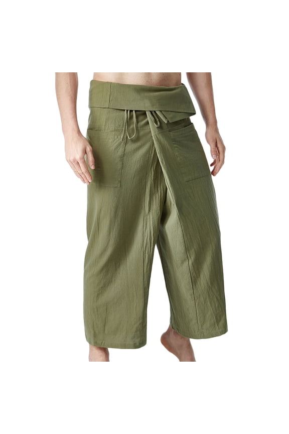 Straight Baggy Cotton Fisherpants Pants for Men High Waist Belted Harem Pants Trousers Yoga Pants Pockets Plain Pirate Pants