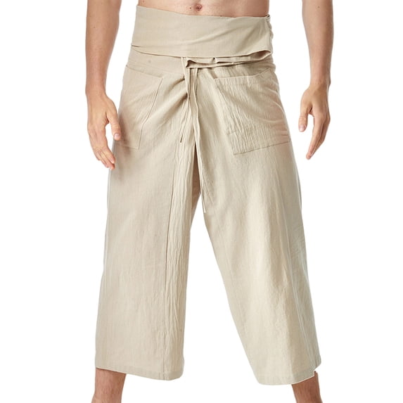 Straight Baggy Cotton Fisherpants Pants for Men High Waist Belted Harem Pants Trousers Yoga Pants Pockets Plain Pirate Pants