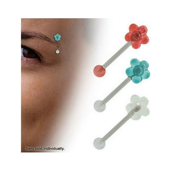 Straight Barbell 16G Eyebrow Piercing Ring with Acrylic Flower