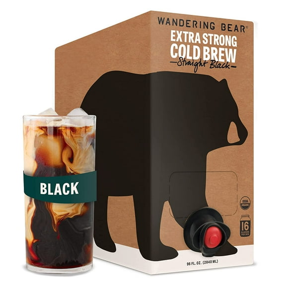 Straight Black Organic Cold Brew Coffee On Tap, Iced Coffee, 96 fl oz - Extra Strong, Smooth, Unsweetened, Shelf-Stable, Ready to Drink, Cold Brewed Coffee, Cold Coffee