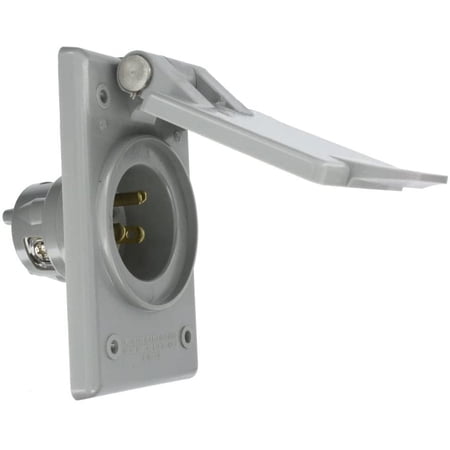 Straight Blade Flanged Male Power Inlet Receptacle, 15 A, 125 V, Nylon Face, Body And Strap, 5278-CWP, Gray