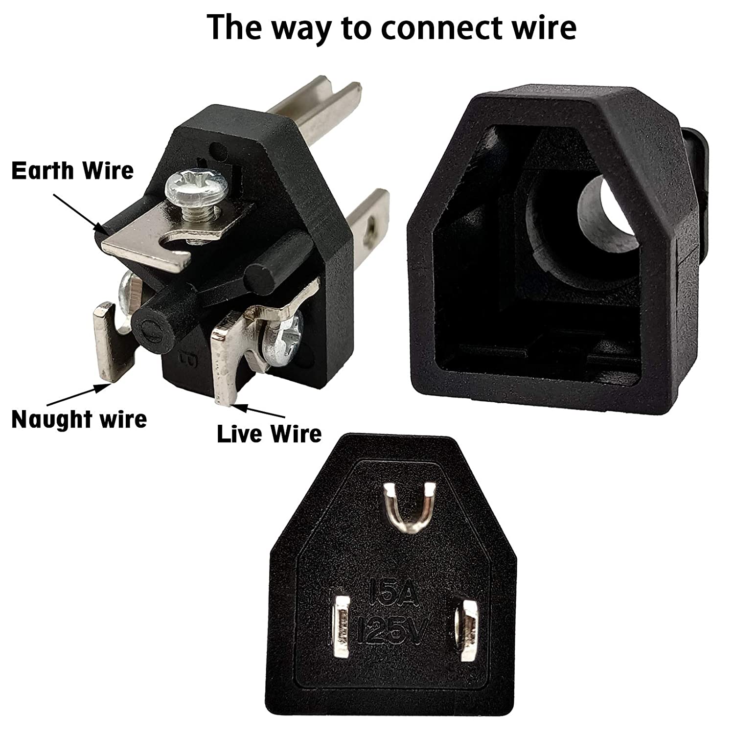 Power Plug Straight Straight Blade Plug 15 Amp 125 Volt, Grounding 3-Wire Male Extension ...