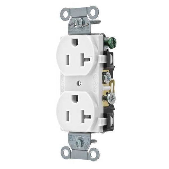 Straight Blade Receptacle, 5-20R, 20 A, 125V AC, 2 Pole, 3 Wire, Flush Mount, Grounded