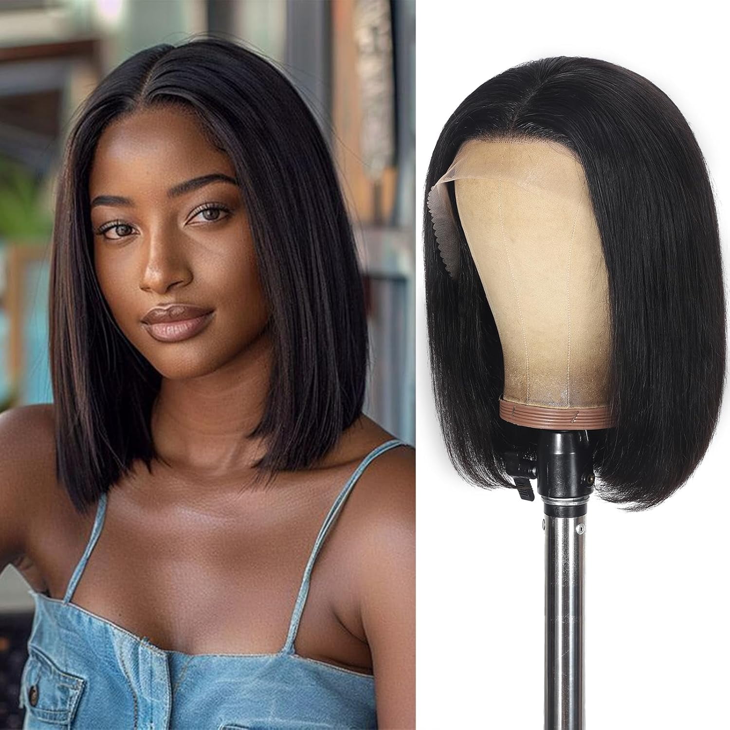 Straight Bob Wig Human Hair 13x4 HD Lace Front Bob Wigs for Black Women 180% Density 12A Glueless Bob Wigs Human Hair Pre Plucked with Baby Hair 12 Inch Bob Human Hair Wig Natural Black