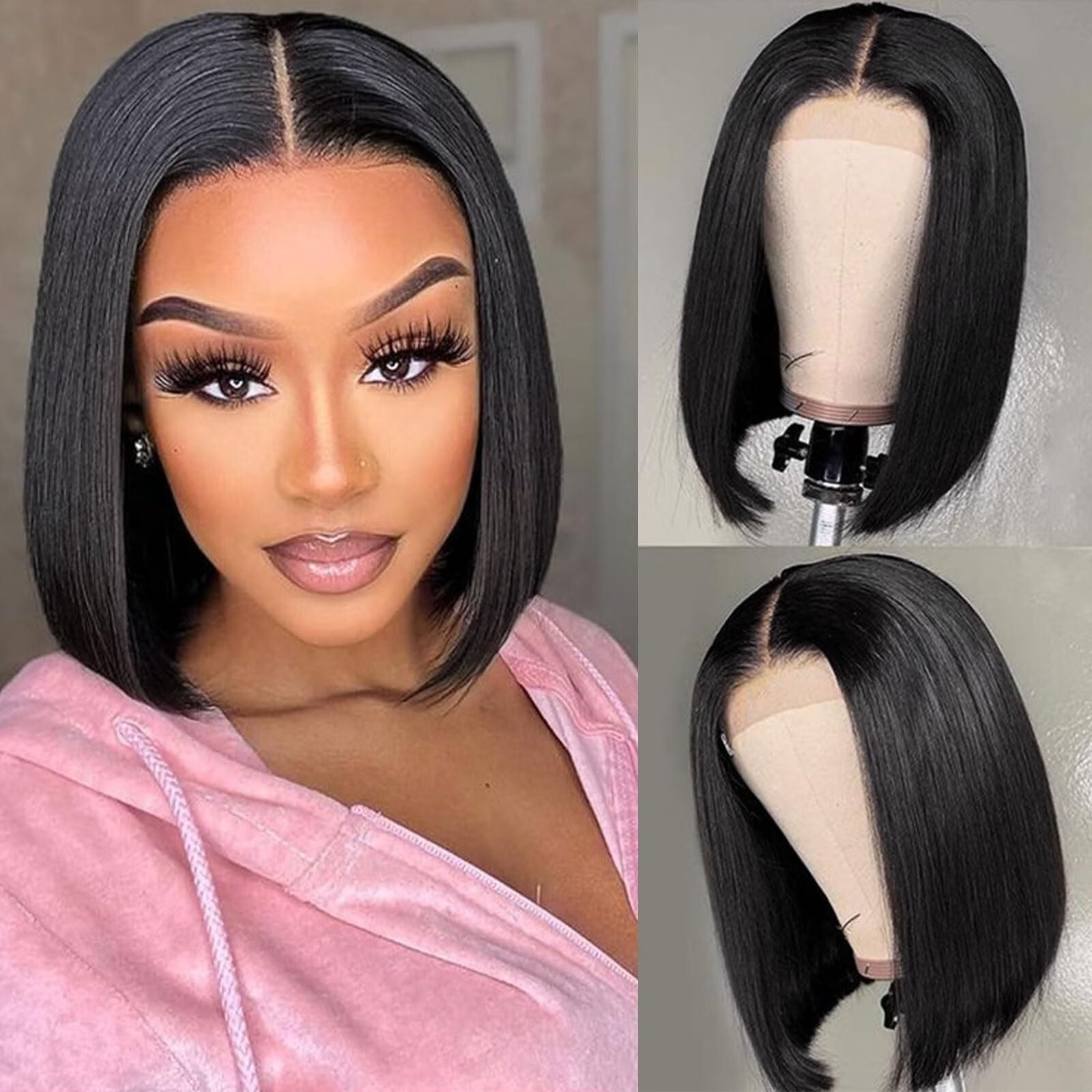 Human Hair 4x4 Lace Front Bob Wig Glueless Pre Plucked Straight 14 Inch S85736c138ebe4014aec2920cefba5  main image 4