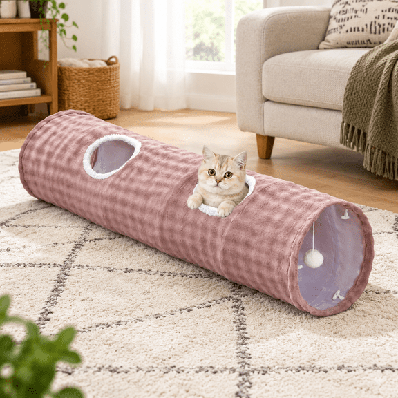 Straight Bubble Cat Tunnel For Indoor Cats 47"x12" Dusty Pink