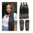 thumbnail image 1 of Straight Bundles with Closure Remy 8-30 Inch Human Hair 2/3 Bundles with Closure Peruvian Hair Bundles with Closure Free Part, 1 of 6