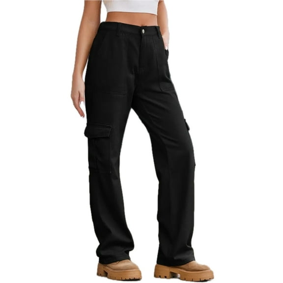 Straight Cargo Pants for Men and Women Rayon Fabric Pocketed No Stretch Durable Versatile Casual Utility Trousers