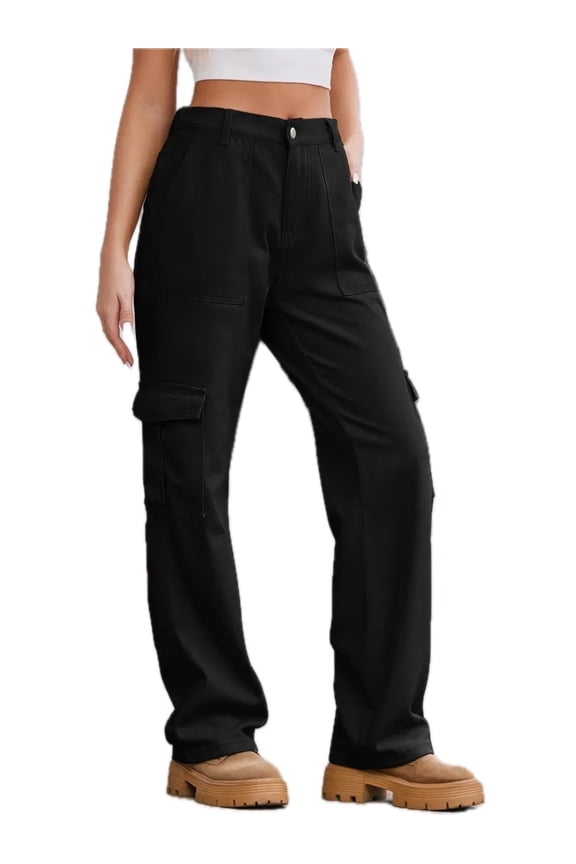 Straight Cargo Pants for Men and Women Rayon Fabric Pocketed No Stretch Durable Versatile Casual Utility Trousers