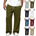 thumbnail image 1 of Straight Cargo Sweatpants for Men Wide Leg Open Bottom Drawstring Elastic Waist Loose Drape Casual Trousers for Daily Loungewear and Walking, 1 of 3