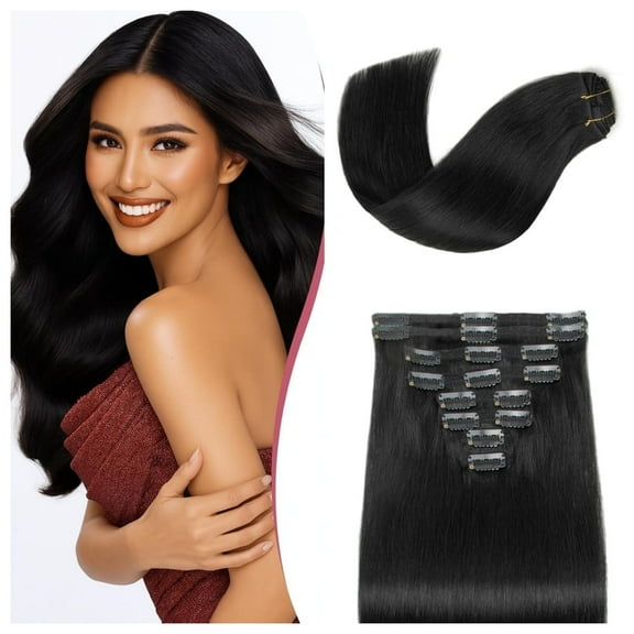 Straight Clip in Hair Extensions Human Hair 8pcs/set 80-100g Per Set with 18Clips Double Weft Clip in Human Hair Extensions Natural Black Color For Women Easy Application & Damage-Free Removal