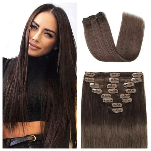 Straight Clip In Hair Extensions chocolate Real Human Hair 80-100g Clip Ins Brazilian Remy Human Hair Extension For Women 8pcs/set Per Set With 18 Clips Double Weft Easy Applica
