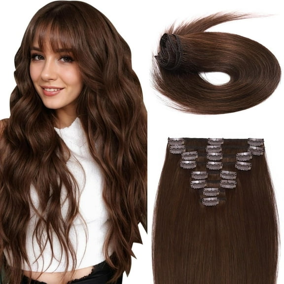 Straight Clip In Hair Extensions chocolate Real Human Hair 80-100g Clip Ins Brazilian Remy Human Hair Extension For Women 8pcs/set Per Set With 18 Clips Double Weft Easy Applica