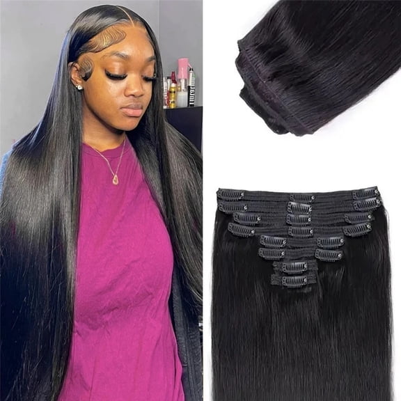 Straight Clip In Hair Extensions Natural Human Hair #1b 120g Full Head Set Clip Ins