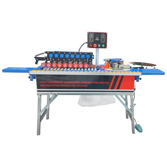 Straight/Curved Woodworking Edge Bander Automatic Trimming Edge Bander Tool 110V 0-6m/min Dust Extraction Double-sided Gluing Polishing
