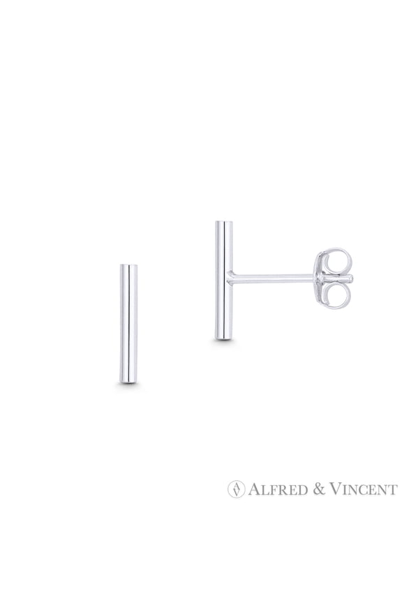 Straight Cylinder Bar 10mmx1.5mm Earplug Stud Earrings w/ Push-Back Posts in .925 Sterling Silver