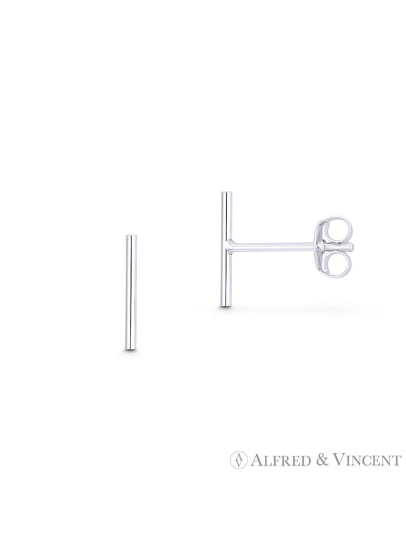 Straight Cylinder Bar 10mmx1mm Earplug Stud Earrings w/ Push-Back Posts in .925 Sterling Silver
