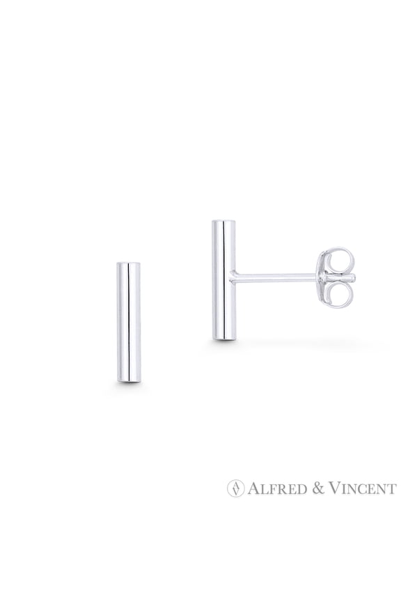 Straight Cylinder Bar 10mmx2mm Earplug Stud Earrings w/ Push-Back Posts in .925 Sterling Silver