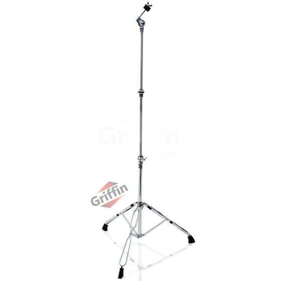 Straight Cymbal Stand by Griffin Percussion Drum Hardware Set for Mounting Medium-Duty Crash, Ride & Splash Cymbals Double Braced Legs, Slip-Proof Gear Holder Light for Mobile Drummers