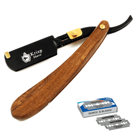 Straight Edge Shaving Razor For Men Barber Salon + 5 Double Edge Blades