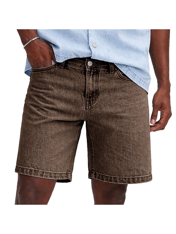 Straight-Fit Jean Shorts for Men - Men's Classic Denim Shorts Casual Summer Chino Short Jeans Breathable Lightweight Denim Half Pants with Pockets Holiday Travel Everyday Wear